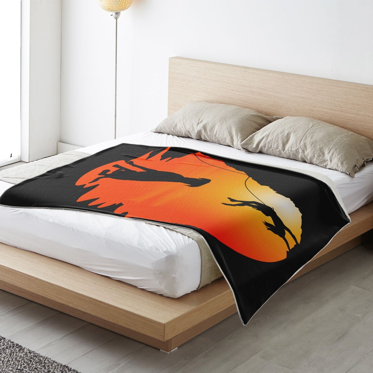 Premium Microfleece Blanket (Climber and dog at sunset)
