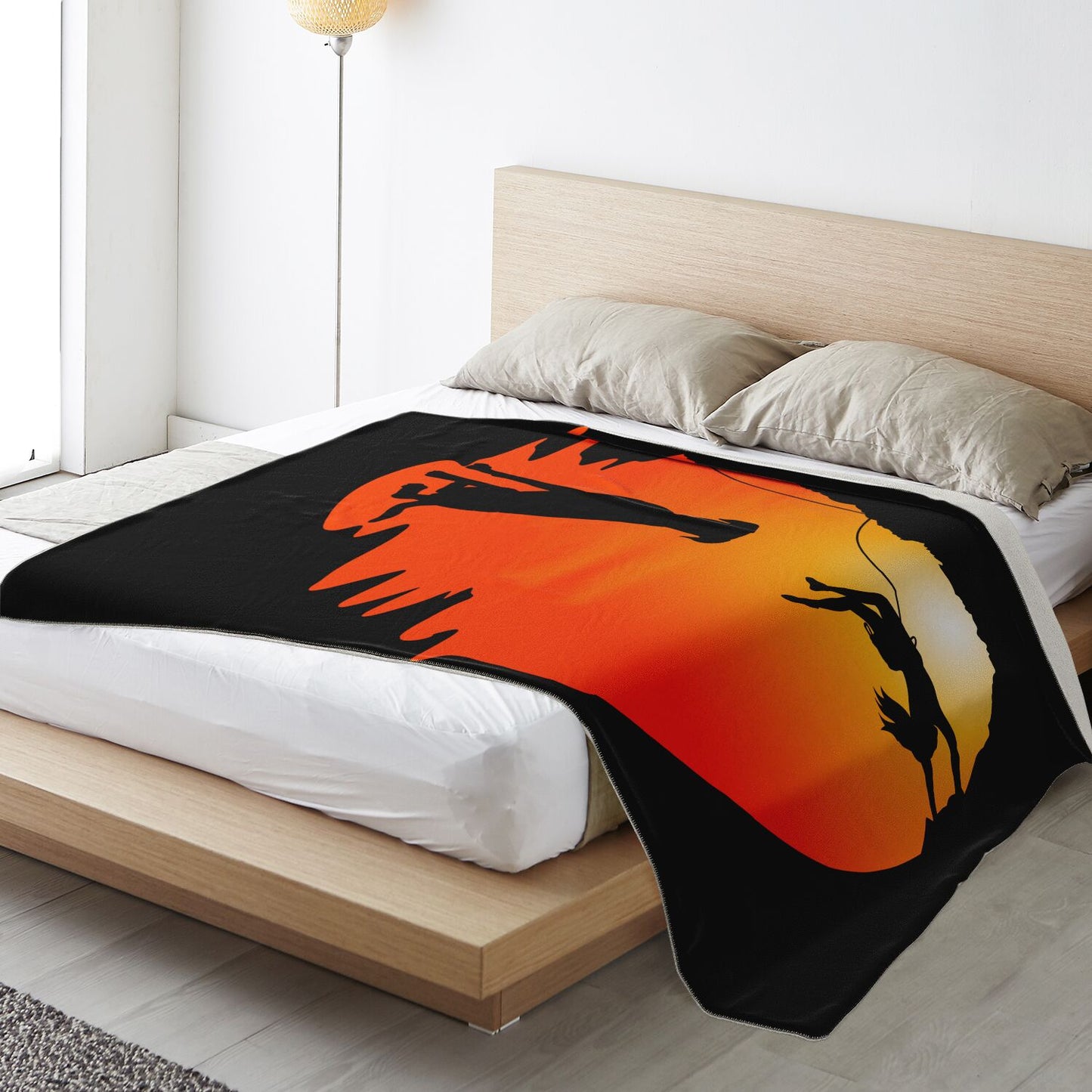 Premium Microfleece Blanket (Climber and dog at sunset)