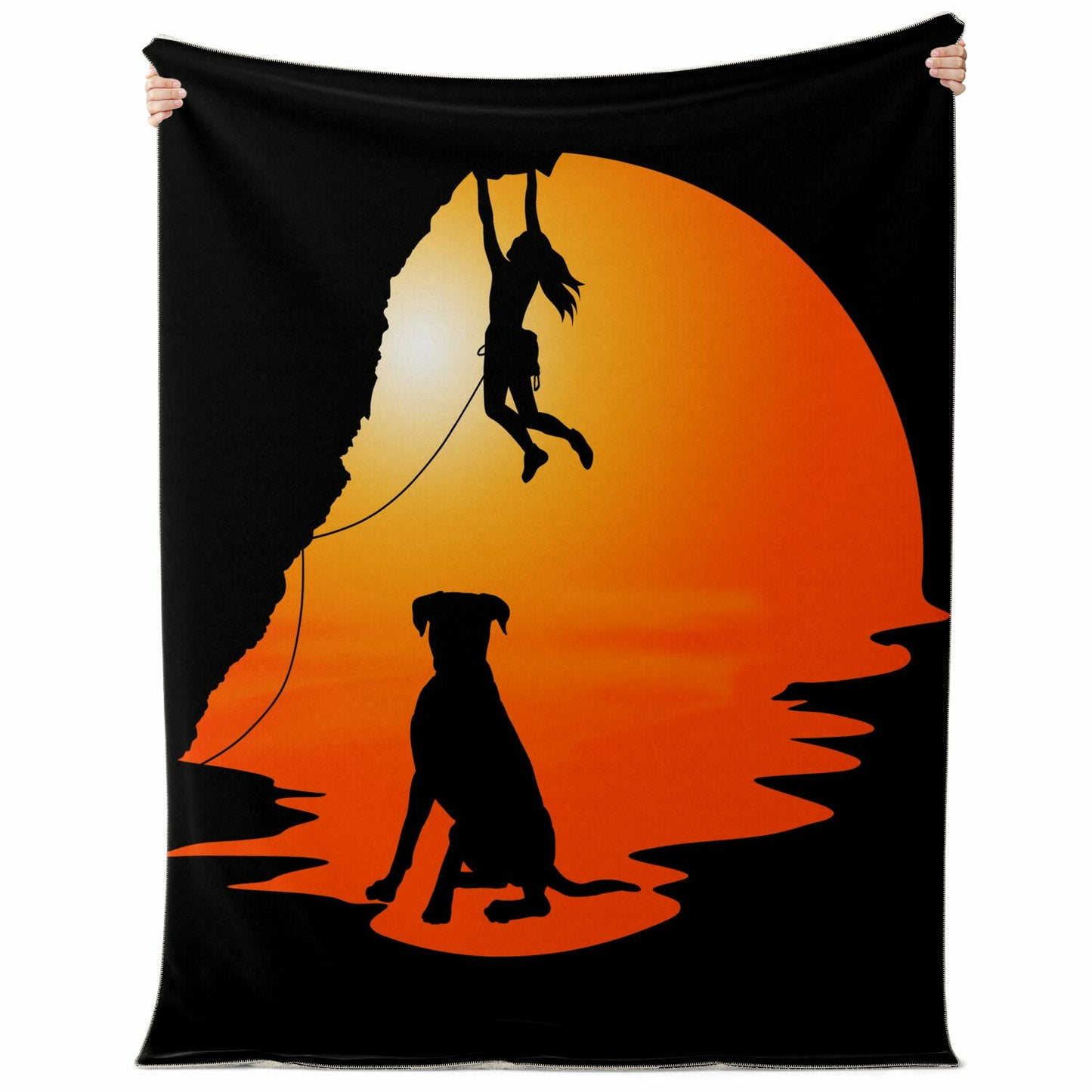 Premium Microfleece Blanket (Climber and dog at sunset)