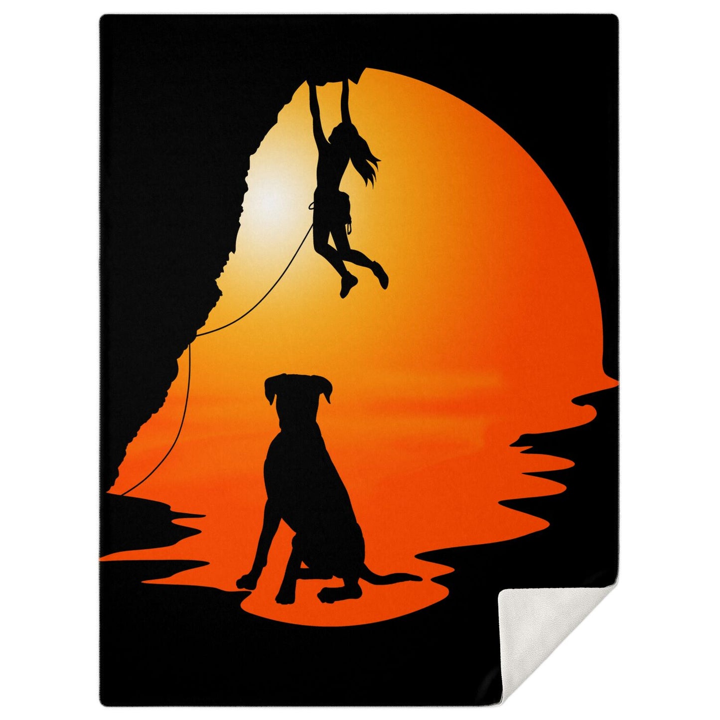 Premium Microfleece Blanket (Climber and dog at sunset)